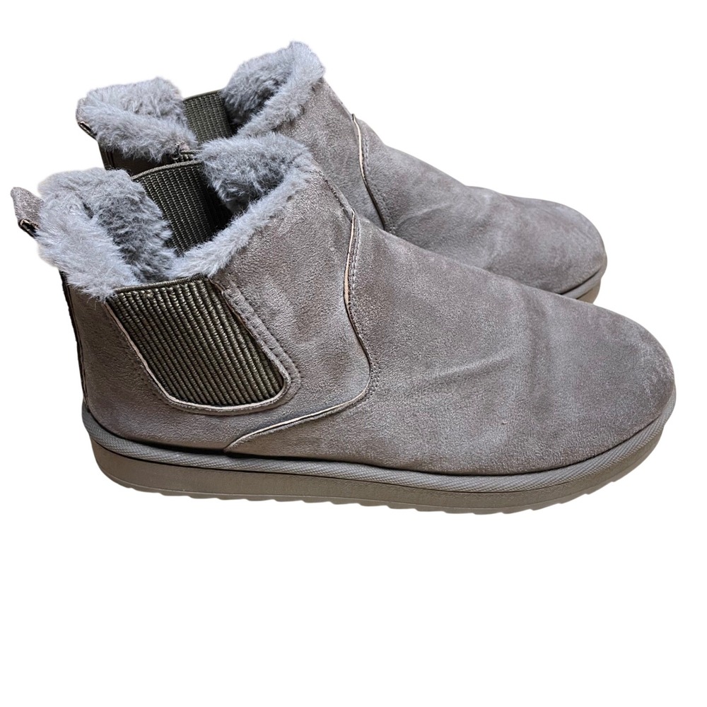 Womens Ankle Boots Faux Suede Taupe Fur Lined Winter Booties Casual Shoes ize 44